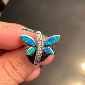 Dragonfly sterling silver opal ring